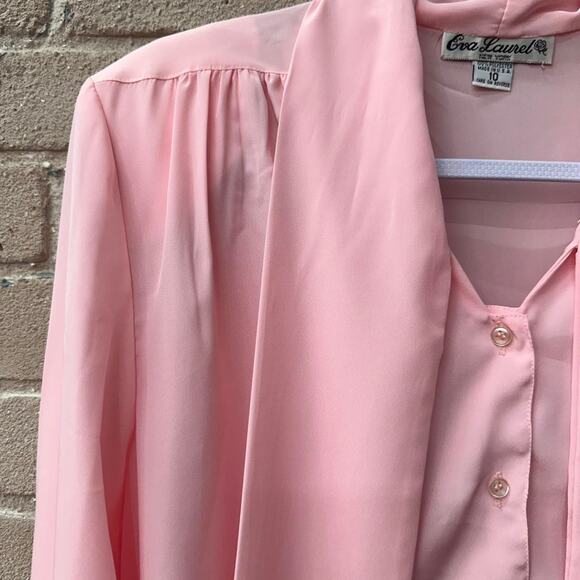 1980s M Baby Pink Bow Blouse Made in USA Light - Picture 6 of 7